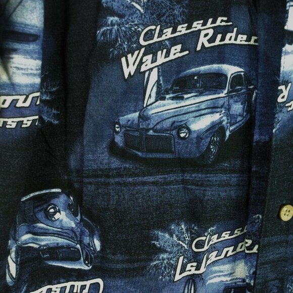 Classic Car Short Sleeve Button Up Shirt Medium Blue Classic Wave Rider AOP - Picture 6 of 6
